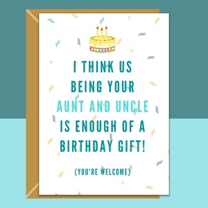 Funny Birthday Card From Aunt and Uncle to Nephew or Niece - Ideal cheeky greetings card for a birthday - Personalised if needed