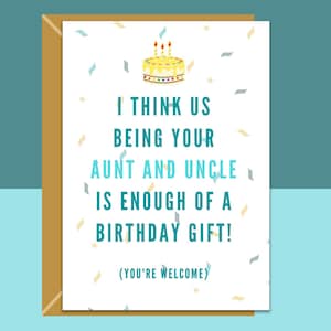 Funny Birthday Card From Aunt and Uncle to Nephew or Niece - Ideal cheeky greetings card for a birthday - Personalised if needed