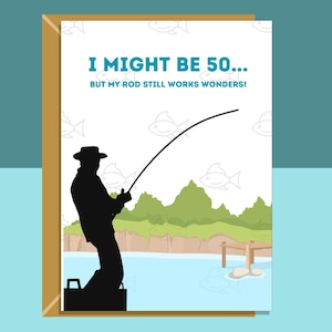 Cartão de aniversário de 50 anos de pesca engraçado para ele - personalizado - cartão de pescador - namorado, marido, amigo, 50 anos