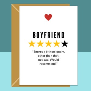 Novio - 4 Estrellas - Tarjeta de San Valentín - Para él - Ronquidos demasiado!