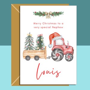 Kerstkaart neef tractor - gepersonaliseerd - aangepaste kerstkaart voor neef - kerstman en tractoren