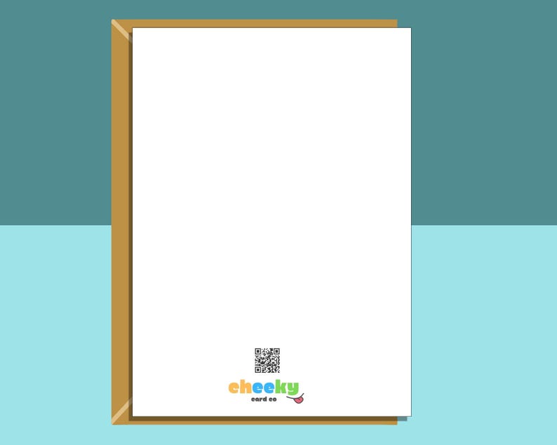 May include: Blank white card with a brown border. The card has a small logo in the bottom right corner that says "cheeky card co" with a small red heart icon.