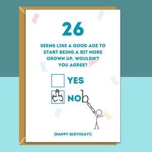 Funny 26th Birthday Card Personalised - For Him or For Her - Ideal for friend, brother, sister, colleague, anyone else turning 26 years old