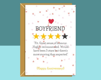 Funny Anniversary Card for Boyfriend - For Him - Snores - Cute - Romantic - For 1st, 2nd, 3rd, 10th or any anniversary with your boyfriend