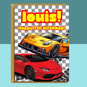 Geburtstagskarte 7 - Cars - Personalisiert - Für Ihn oder Sie - 7 Jahre alter Sohn, Neffe, Enkel, Freund, Nichte, Tochter, Enkelin