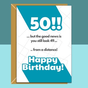 Funny 50th Birthday Card - Personalised inside if required - For Him or For Her - Perfect greetings card for someone turning 50 years old