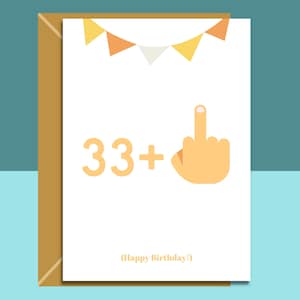 Divertente biglietto di auguri per il 34° compleanno - 33 + 1 - Biglietto di auguri di compleanno con parolacce per lui o per lei che compie 34 anni