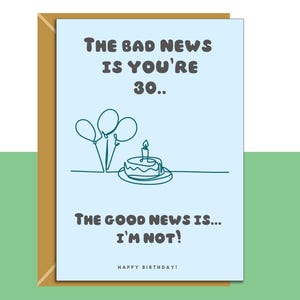 Carte d'anniversaire amusante pour les 30 ans, pour une personne de 30 ans, pour elle ou pour lui, personnalisable à l'intérieur, grande ou petite