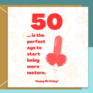 Carte d'anniversaire amusante pour les 50 ans - Carte coquine pour une personne de 50 ans - Pour lui ou pour elle - Peut être personnalisée à l'intérieur - Grande ou petite