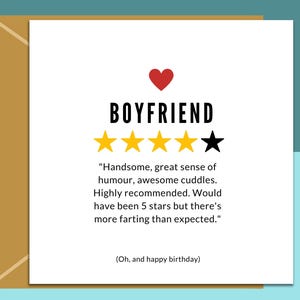 Funny Boyfriend Birthday Card - Personalised - More Farting - For Him - BF - On his birthday - From Girlfriend or Boyfriend - Large or Small image 2