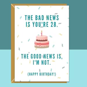 Divertente biglietto di auguri per il 28° compleanno - Biglietto sfacciato per qualcuno che compie 28 anni - Per lui o per lei - Può essere personalizzato all'interno se necessario