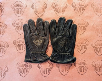 Black Bison Leather Motorcycle Gloves