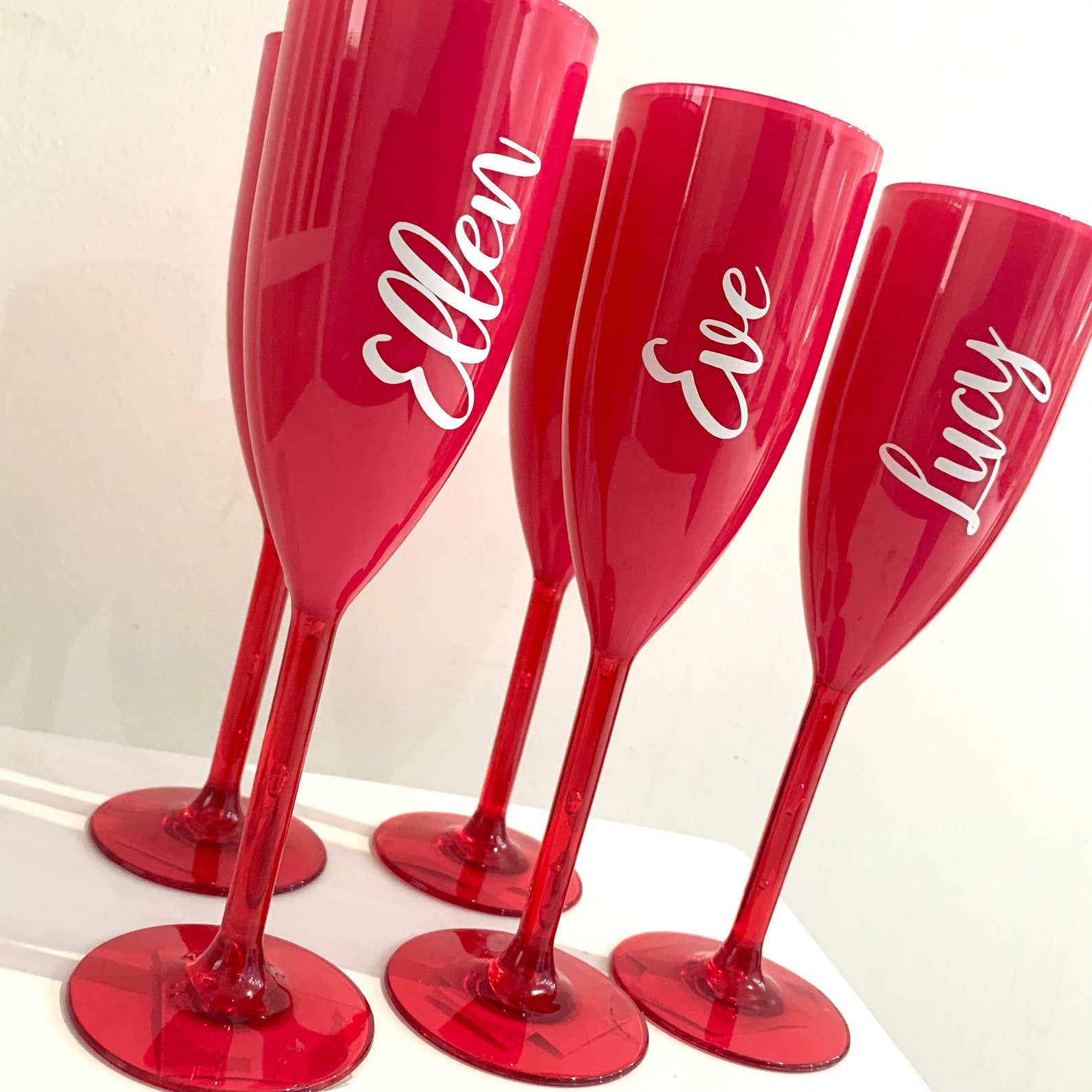 Red Plastic Champagne Flutes Party Cup Reusable Flute Etsy