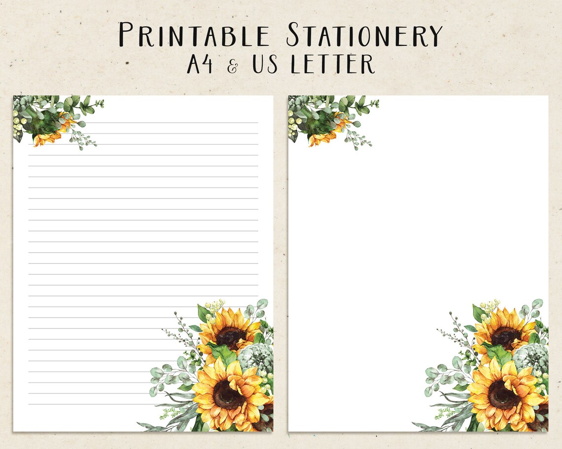 Sunflowers Writing Paper Printable Floral Summer Stationery | Etsy
