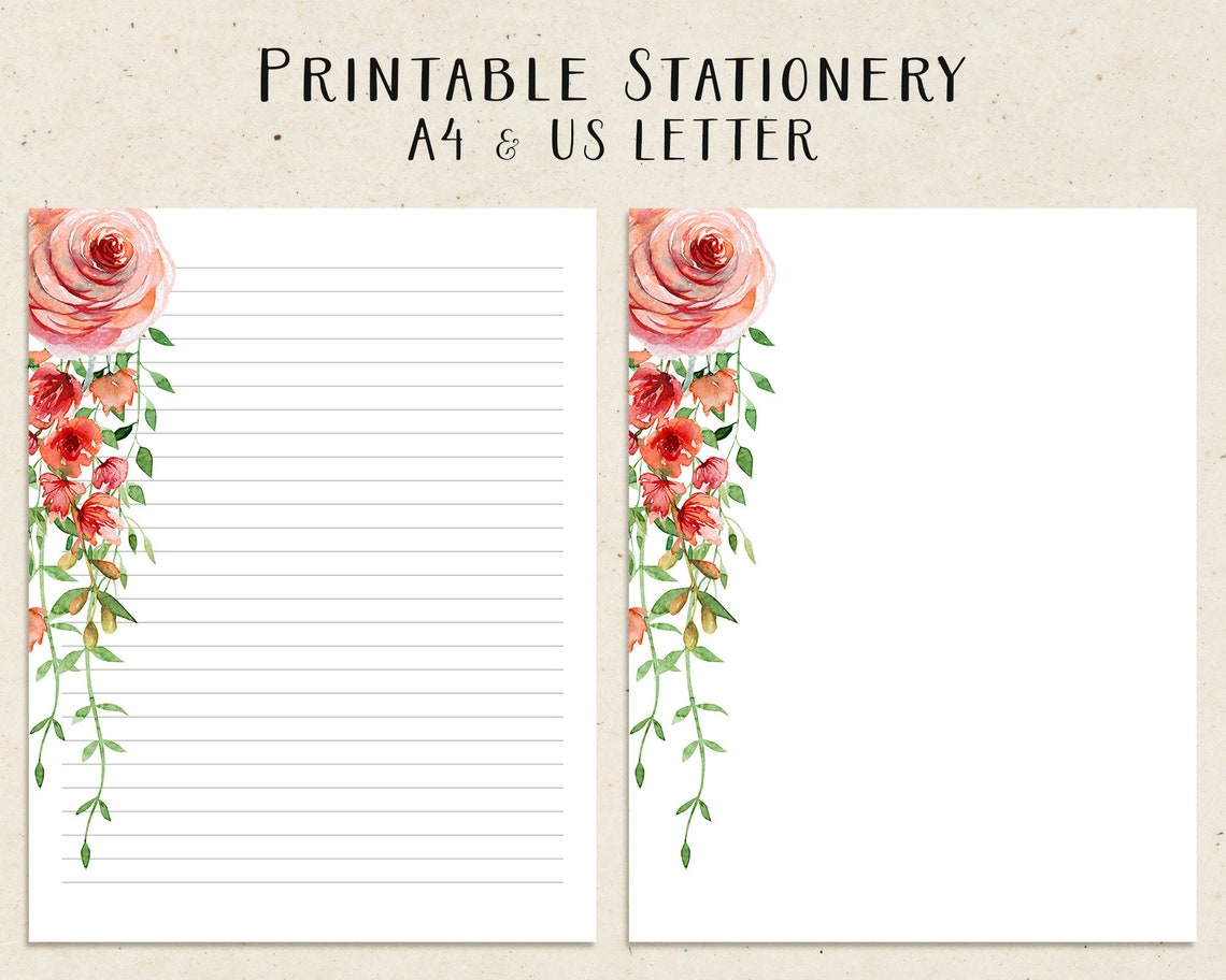 Roses Writing Paper Printable Floral Watercolor Stationery | Etsy
