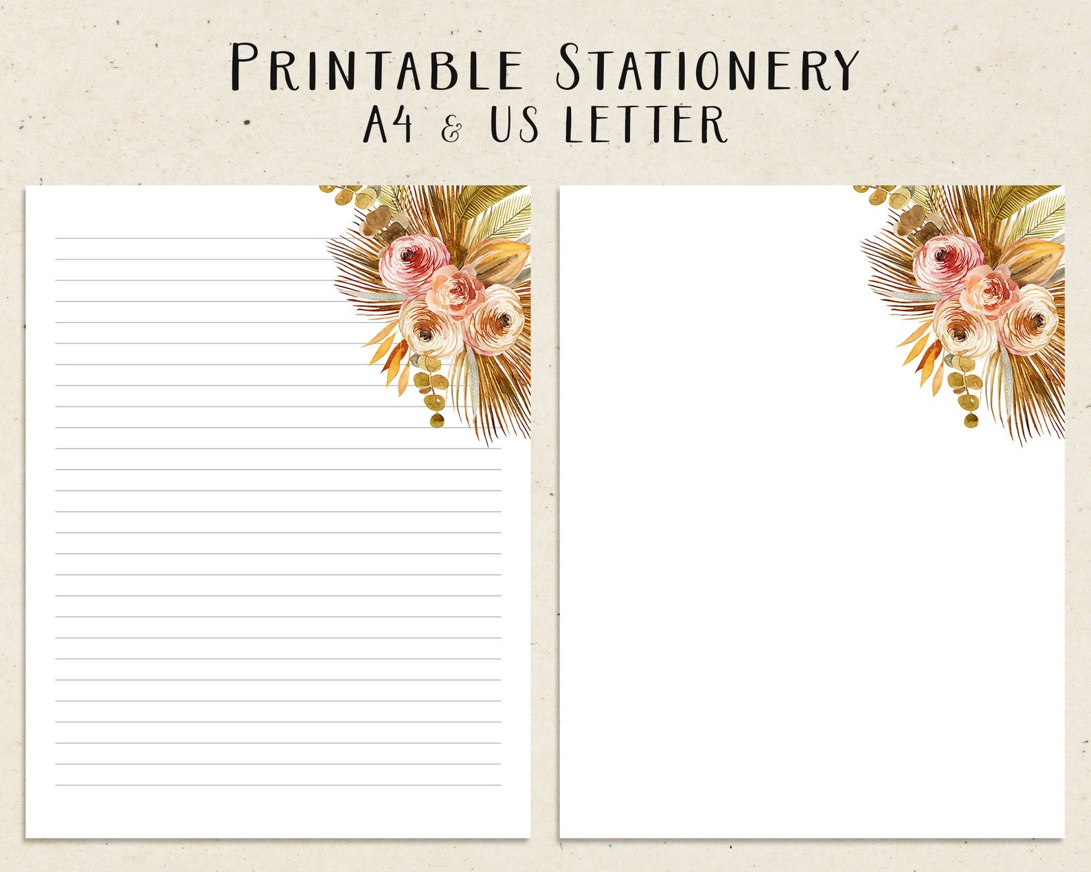 Tropical Boho Writing Paper Printable Bohemian Stationery | Etsy