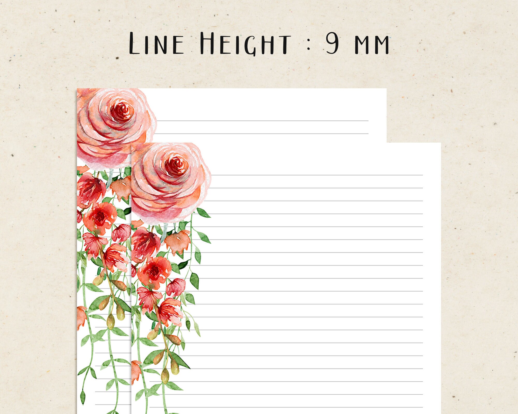 Roses Writing Paper Printable Floral Watercolor Stationery Etsy