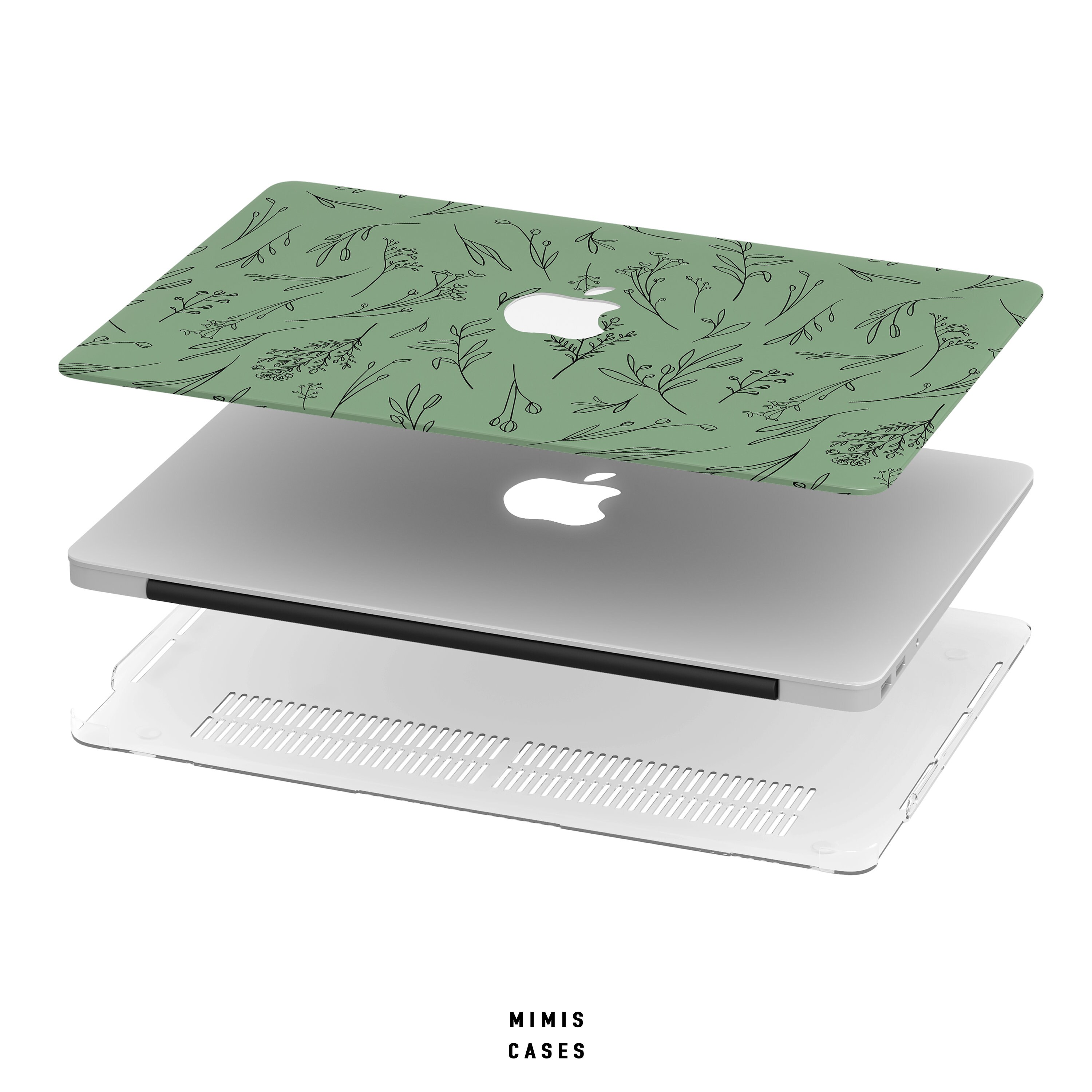 Green Floral Macbook Case Cute Macbook Pro 13 16 15 Inch Air Etsy
