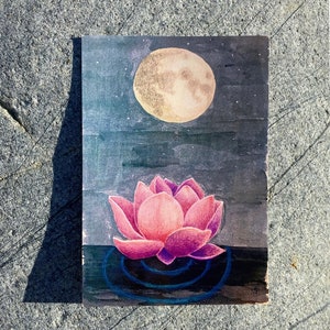 Flor de lótus Cartolina, carimbo de arte, ilustração com matite colorido e acrílico