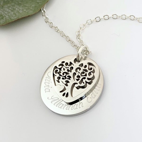 Personalised Necklace with Names Family Tree of Life Beautiful Gift Lady Mum Nan Granny Christmas Mothers Day Gift UK Seller