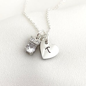 Heart Pendant INITIAL name Necklace OWL charm Personalised Jewellery Daughter Friend Gift of Love Christmas Birthday Gift Box