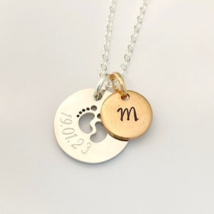 BABY FEET Pendant DOB date of Birth Personalised Necklace Initial Necklace Personalised Jewellery Rose Gold Initial New Mum Gift Boxed