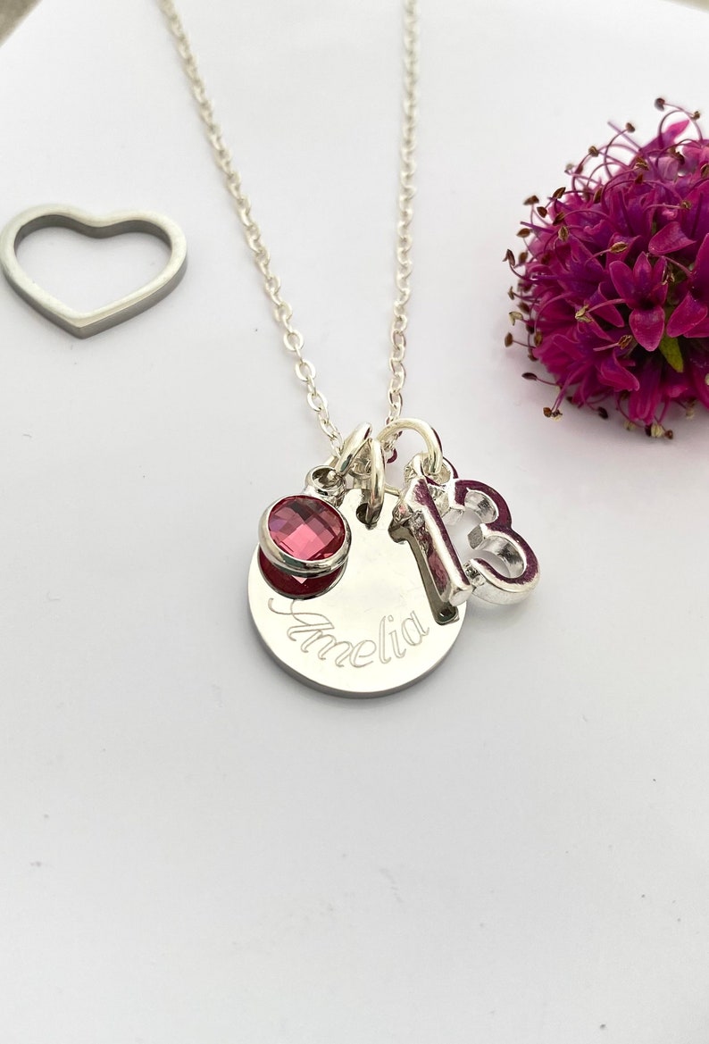 Special Birthday 13th Gift Personalised Name Birthstone Necklace Jewellery Personalised Birthday Present Christmas Friend Daughter Niece image 1