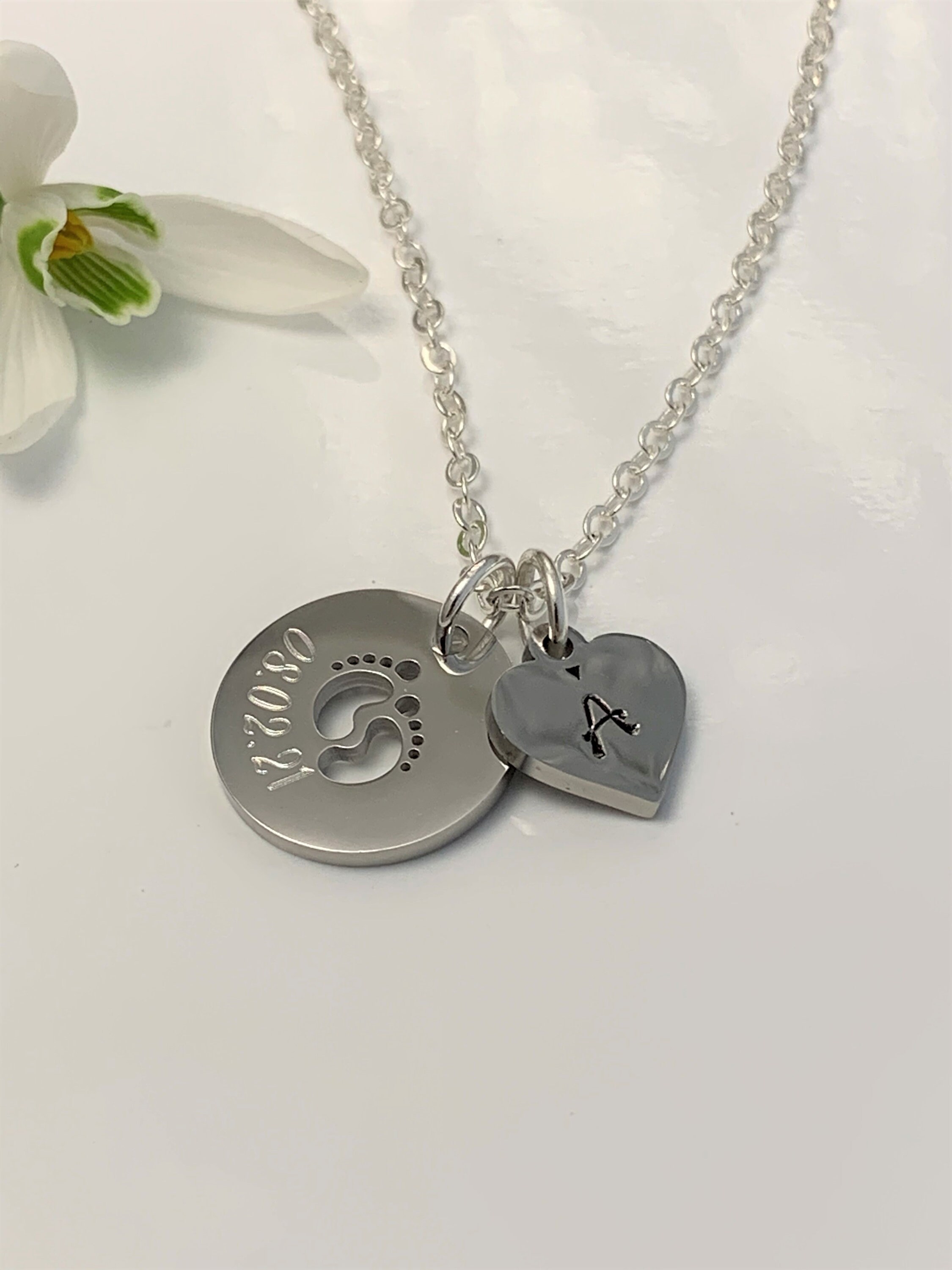 BABY FEET Pendant DOB date of Birth Personalised Necklace Etsy