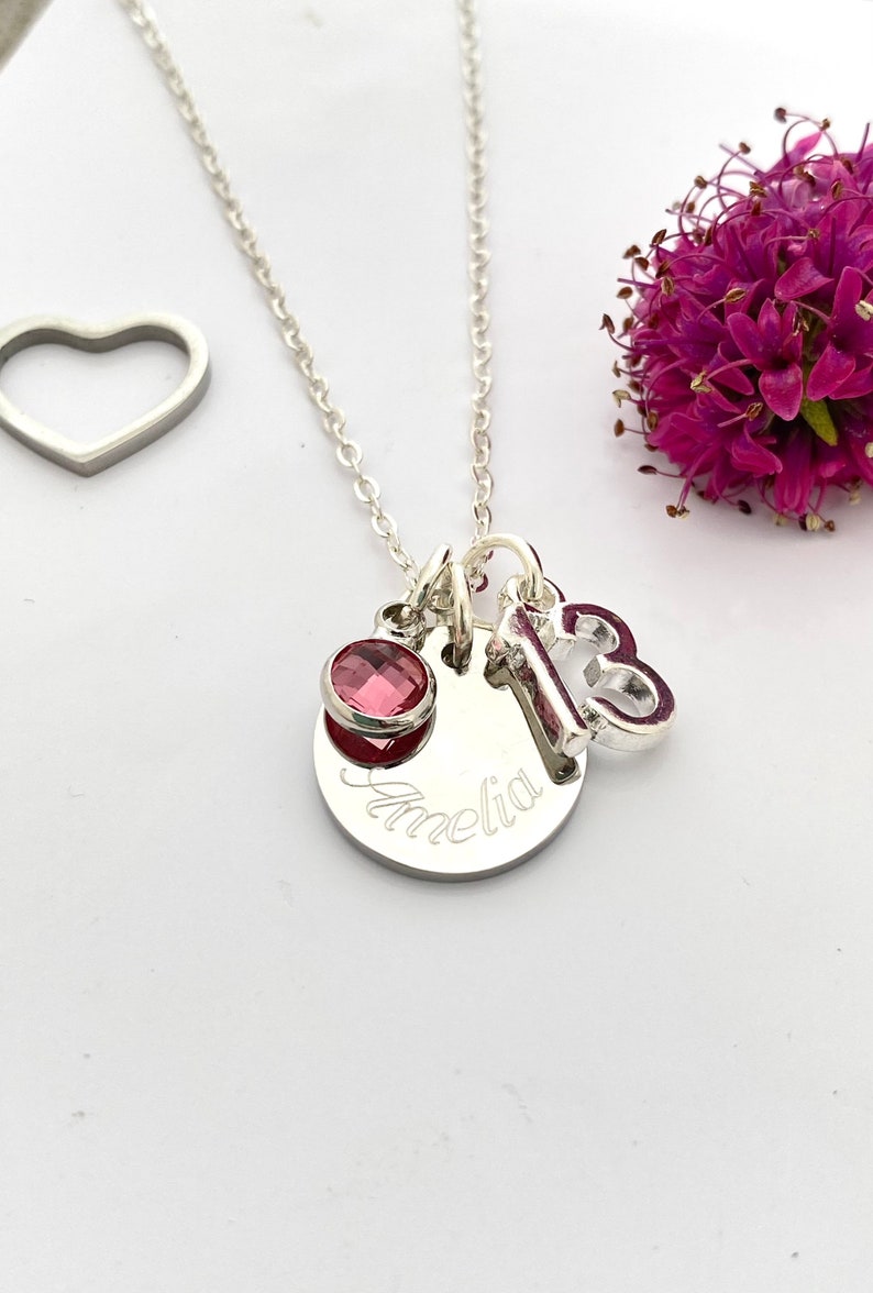 Special Birthday 13th Gift Personalised Name Birthstone Necklace Jewellery Personalised Birthday Present Christmas Friend Daughter Niece image 2