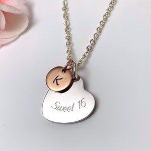 Personalised SWEET 16 Necklace Mirror Polished Pendant Rose Gold INITIAL Sweet 16 Initial 16th Birthday Gift Personalised Jewellery Gift Box