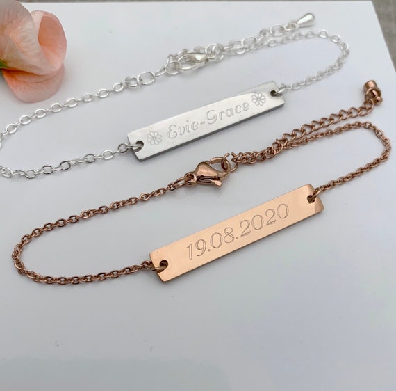 Personalised NAME and Date of Birth Bracelet Beautiful Rose Gold Stainless  Steel Bar Bracelet Girls Ladies Birthday Christmas Gift UK Seller - Etsy  Ireland