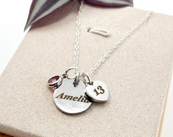 Special Birthday 13th Gift Personalised Name Birthstone Necklace Jewellery Personalised Birthday Present Christmas Friend Daughter Niece