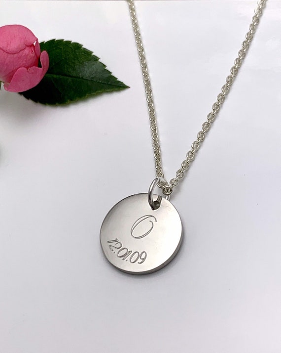 Personalised DOB Date of Birth Necklace Initial Necklace Silver