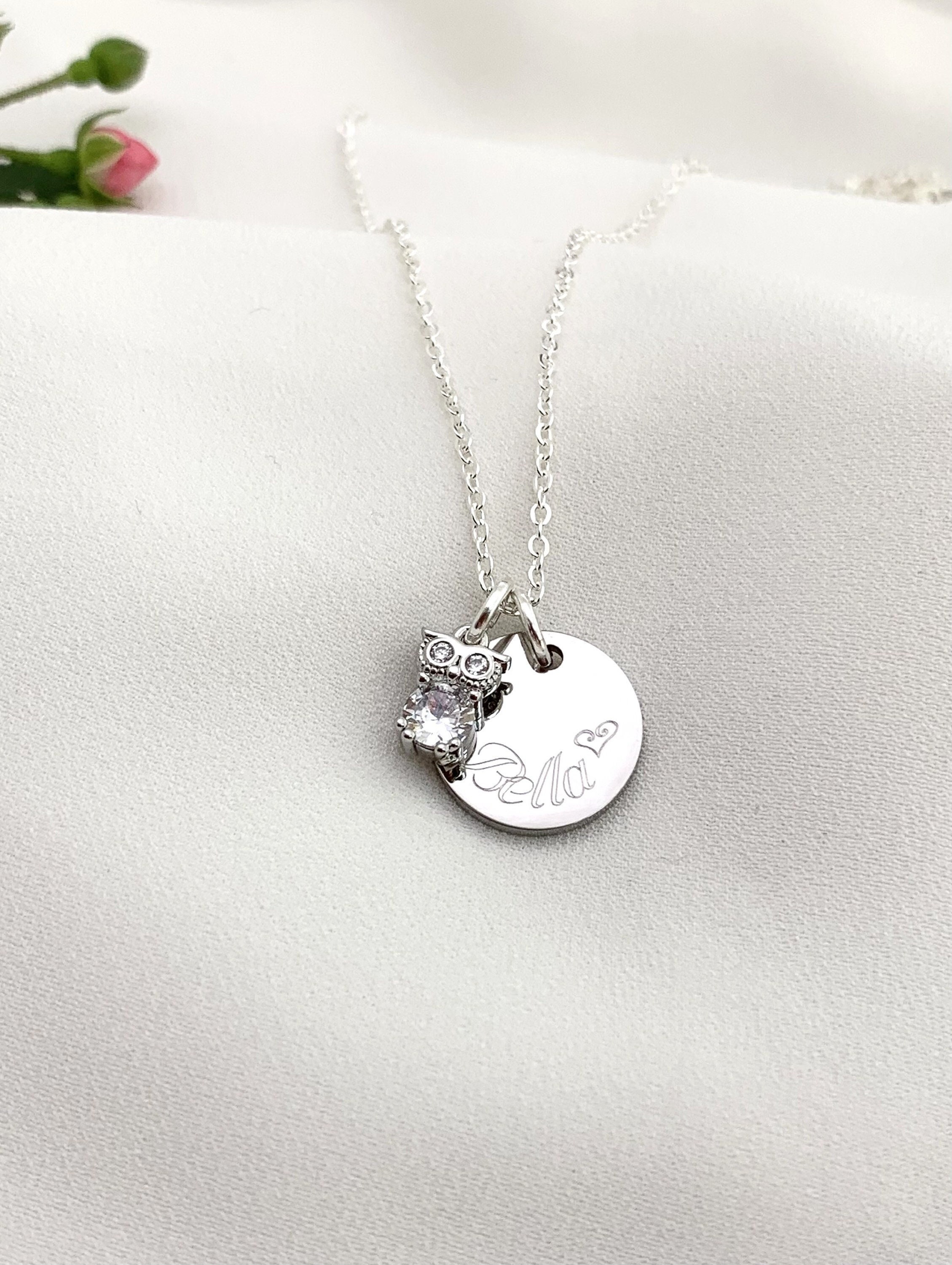 Personalised Necklace with Name OWL Pendant Birthday Keepsake Gift Daughter Niece Cousin Lady Girl F