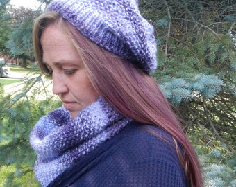 Slouchy Hat and Cowl Set, hand knit slouchy hat, cowl, women's hat & cowl set, women's hat, slouchy beret, slouchy tam,