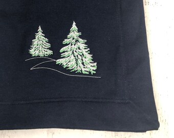 Christmas Throw Blanket, Christmas Sweatshirt Blanket, Snowman Sweatshirt Blanket, Embroidered Trees Throw, Embroidered Christmas Blanket