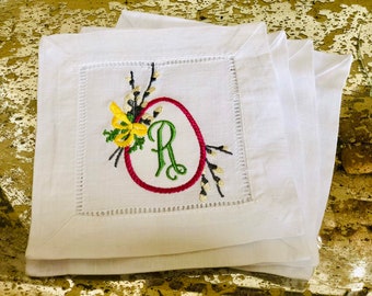 Easter Cocktail Napkins, Easter Napkins, Embroidered Napkins, Easter Linens, Dinner Napkins, Easter Decor, Personalized Gift,