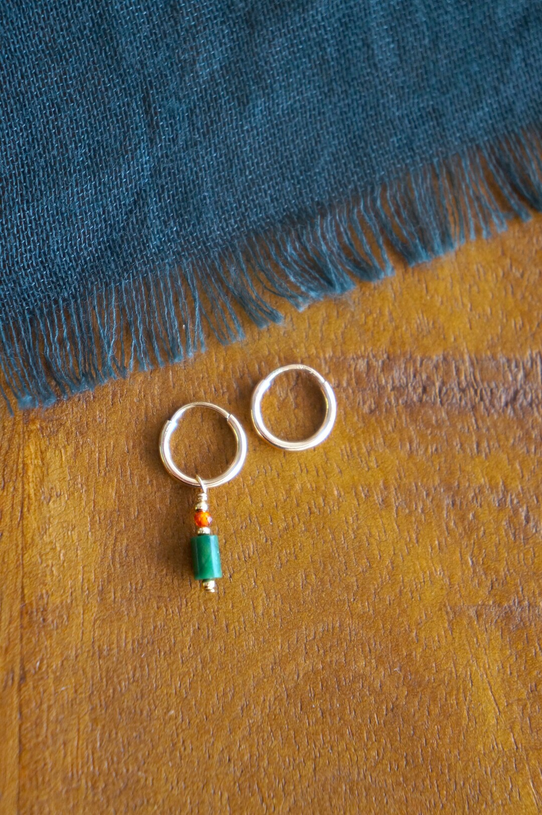 Green Jade Gold Earrings Tiny Gold Plated Endless Hoop Earrings With ...