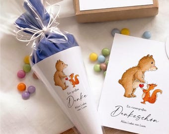 DIY Mini Schultüten - Ein großes Danke | personalisierbar | Kindergarten Krippe Schule Abschiedsgeschenk | Geschenk Erzieherin Lehrerin