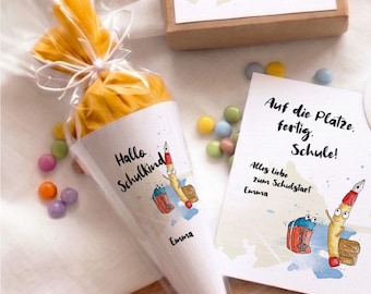 DIY Mini Schultüten - Hallo Schulkind | Stifte | personalisierbar | Einschulung | Party Dekoration | Gastgeschenk | Schulanfang | basteln