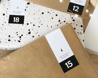 Adventskalender Zahlen - 24 Zahlen und 8 Geschenke Aufkleber | optional mit Papiertüten | DIY | Weihnachtskalender basteln