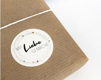 Aufkleber - Mit Liebe gemacht | runder Sticker | ab 10 Stück | Made with love | Geschenkverpackung