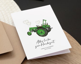 Personalisierbare Glückwunschkarte Hochzeit - Traktor | Hochzeitskarte | Hochzeitgeschenk | Glückwunschkarte mit Namen