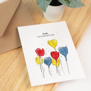Osterkarte - Liebe Ostergrüße - Frühlingsblumen | Ostern | Postkarte | Grußkarte | Aquarell Karte