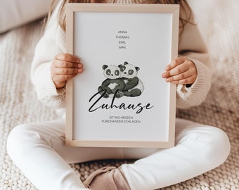 Personalisiertes Poster - Zuhause ist | Familienbild | Geschenkidee Hochzeit Einzug Geburt | Mit Namen