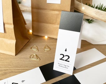 Adventskalender 24 Zahlen - Schildchen | Streifen für DIY Weihnachtskalender | Kinder und Erwachsene | Optional mit Tüten und Klammern