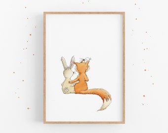 Fuchs und Hase  - Poster fürs Kinderzimmer | Tierposter | Geschenkidee für Kinder | Bild