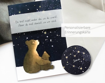 Erinnerung Sternenkind - Personalisierte Trauerkarte Bärenfamilie | Klappkarte | Karte | Beileidskarte | mit Banderole und Namen