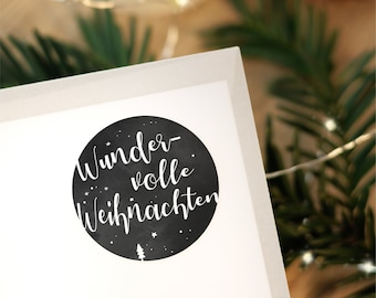 Weihnachtsaufkleber - Wundervolle Weihnachten | runder Sticker | ab 10 Stück | Dekoration Weihnachtsgeschenk | Geschenkverpackung