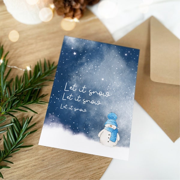 Weihnachtskarte - Let it snow | Grußkarte Weihnachten | Klappkarte | handgemacht | Künstler Postkarte